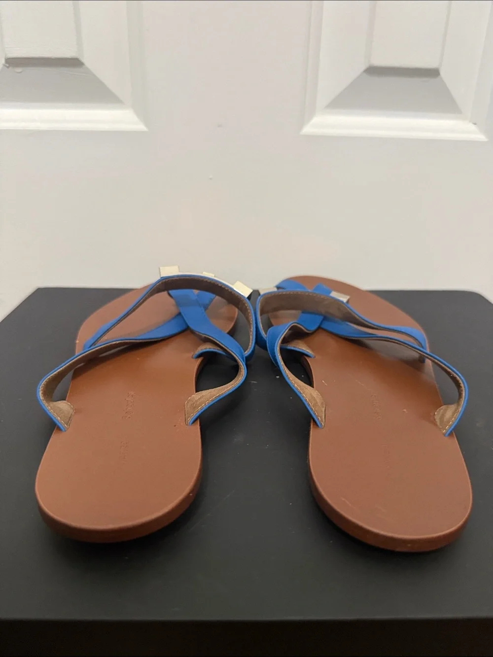 Proenza Schouler Blue Leather Crisscross w/ Toe Ring Slide Sandals - Women's